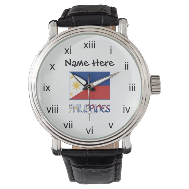 Philippines and Filipino Flag and Your Name Watch (Front)