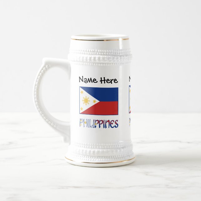 Philippines and Filipino Flag Personalized  Beer Stein (Left)