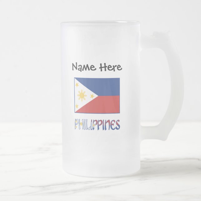 Philippines and Filipino Flag Personalized  Frosted Glass Beer Mug (Right)