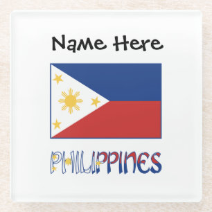 Philippines and Filipino Flag Personalized Glass Coaster