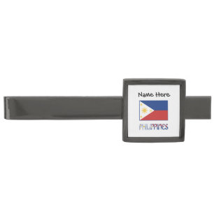 Philippines and Filipino Flag Personalized  Gunmetal Finish Tie Bar
