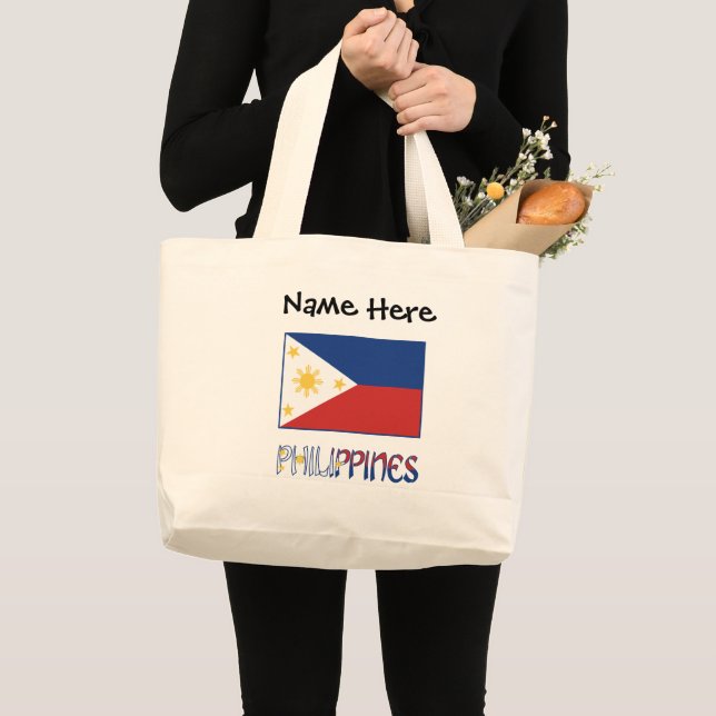 Philippines and Filipino Flag Personalized Large Tote Bag (Front (Product))