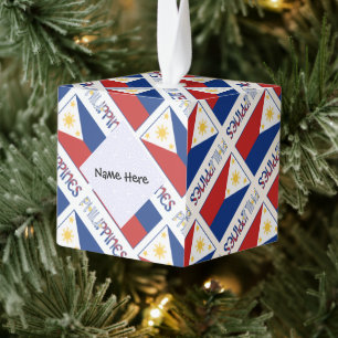 Philippines and Filipino Flag Tiled Personalized Cube Ornament