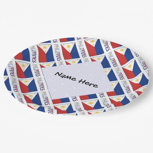 Philippines and Filipino Flag Tiled Personalized  Paper Plates (Angled)