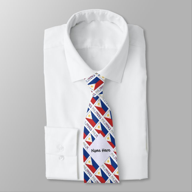 Philippines and Filipino Flag Tiled with Your Name Neck Tie (Tied)