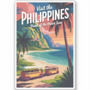 Philippines Beach Illustration Travel Art Vintage Sticker