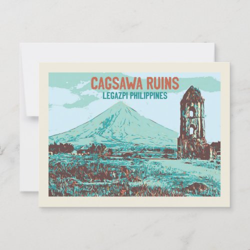 Philippines Cagsawa ruins Legazpi Mayon volcano Postcard