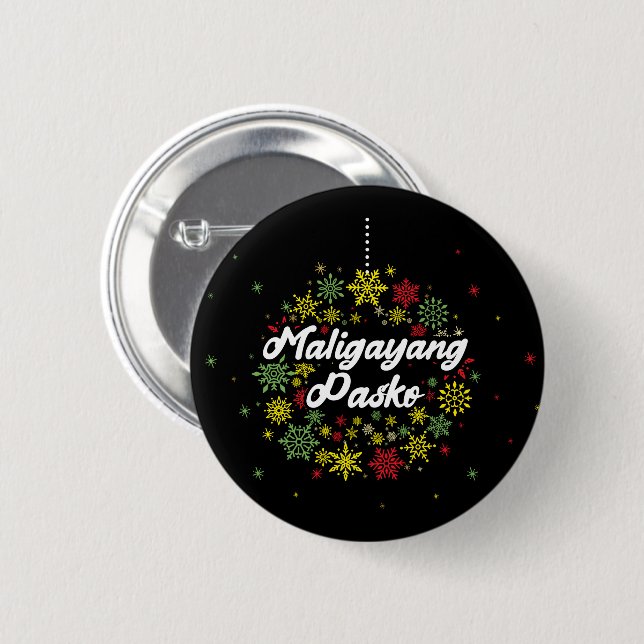 Philippines Christmas Maligayang Pasko Snowflakes Button (Front & Back)