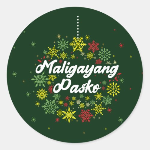 Philippines Christmas Maligayang Pasko Snowflakes Classic Round Sticker