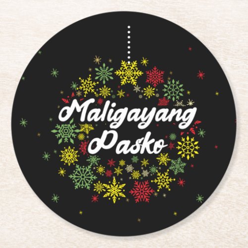 Philippines Christmas Maligayang Pasko Snowflakes Round Paper Coaster