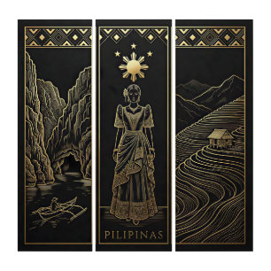 Philippines-El Nido,Banaue,Filipina-Gold Foil Triptych