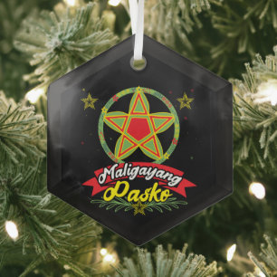 Philippines Filipino Christmas Maligayang Pasko Glass Ornament