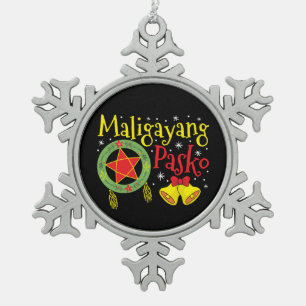 Philippines Filipino Christmas Maligayang Pasko Snowflake Pewter Christmas Ornament
