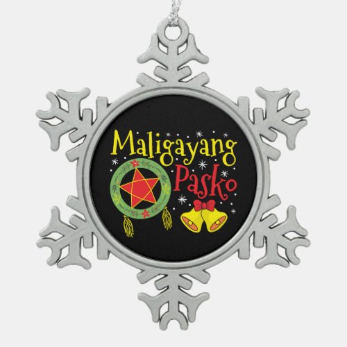 Philippines Filipino Christmas Maligayang Pasko Snowflake Pewter Christmas Ornament