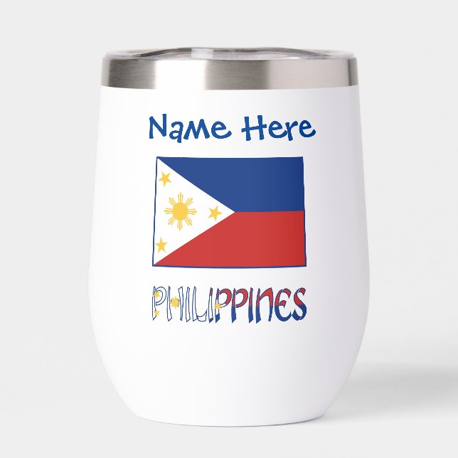 Philippines Filipino Flag Blue Personalization  Thermal Wine Tumbler (Back)