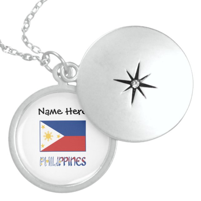Philippines Filipino Flag Personalized Locket Necklace (Front)