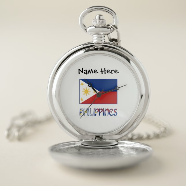 Philippines Filipino Flag Personalized Pocket Watch (Inside)