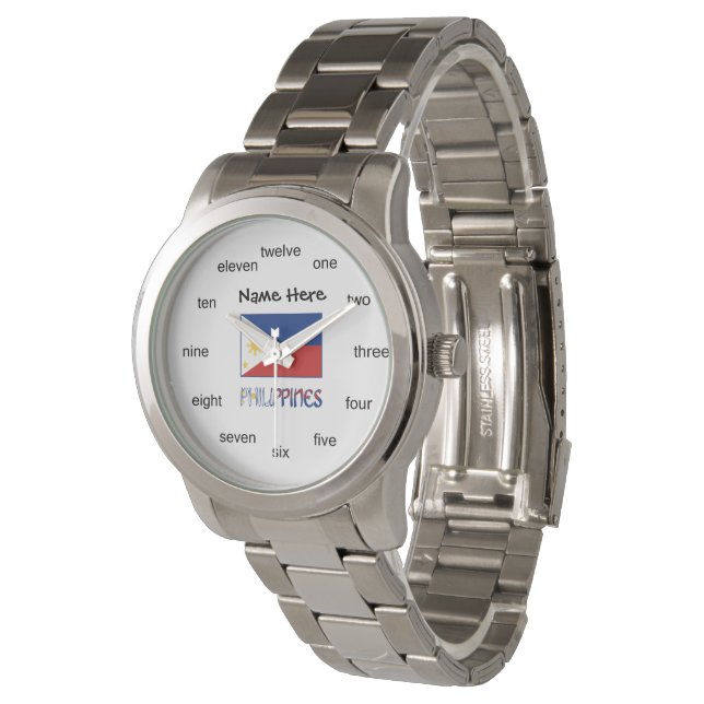 Philippines Filipino Flag Personalized Watch (Angled)