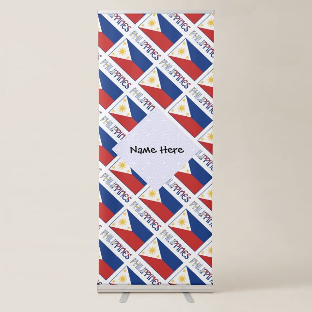 Philippines Filipino Flag Tiled Personalized Name  Retractable Banner (Front)