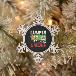 Philippines Filipino Lumpia Food Cartoon Snowflake Pewter Christmas Ornament