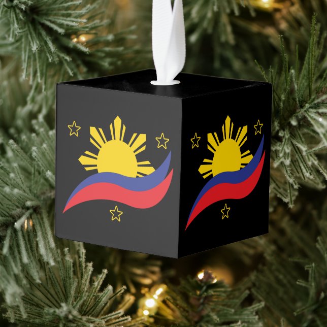Philippines Filipino Pinoy Flag Cube Ornament (Tree)