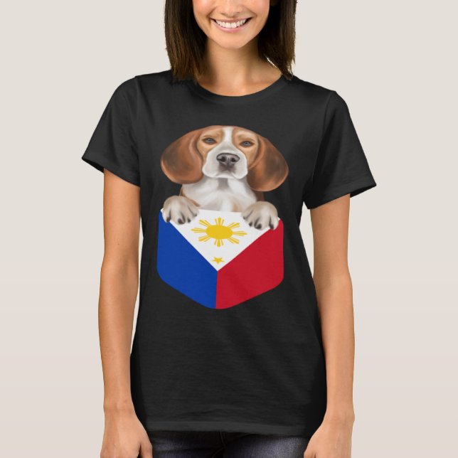 Philippines Flag Beagle Dog In Pocket T-Shirt (Front)