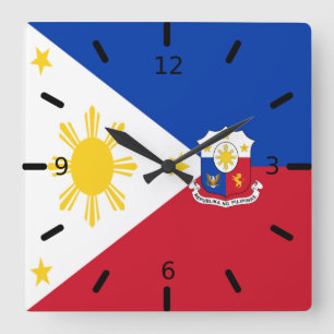 Philippines flag-coat of arms square wall clock