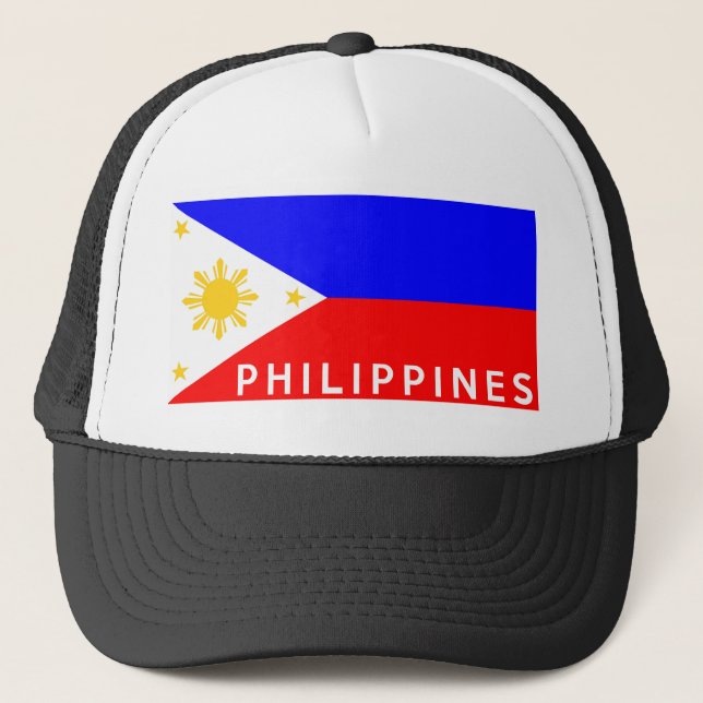 Philippines flag country text name trucker hat (Front)