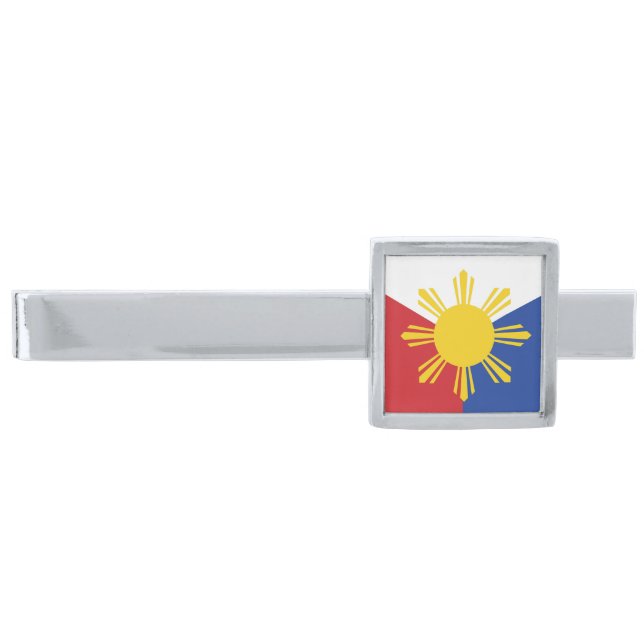 Philippines Flag Elements Silver Finish Tie Bar (Front)