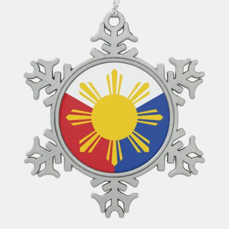 Philippines Flag Elements Snowflake Pewter Christmas Ornament