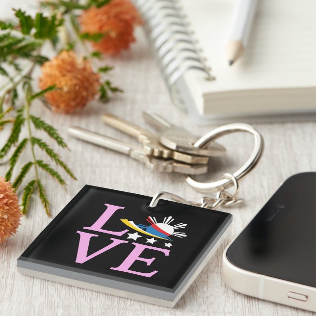 Philippines Flag - Filipina Pink Love Keychain (Front Right)