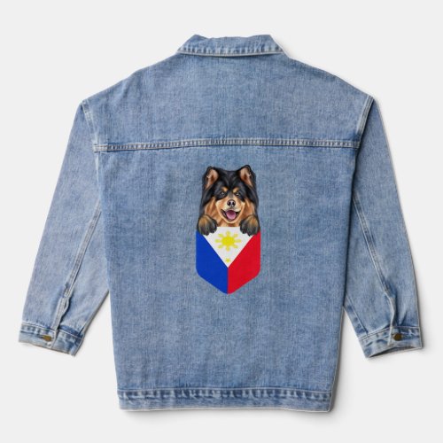 Philippines Flag Finnish Lapphund Dog In Pocket  Denim Jacket