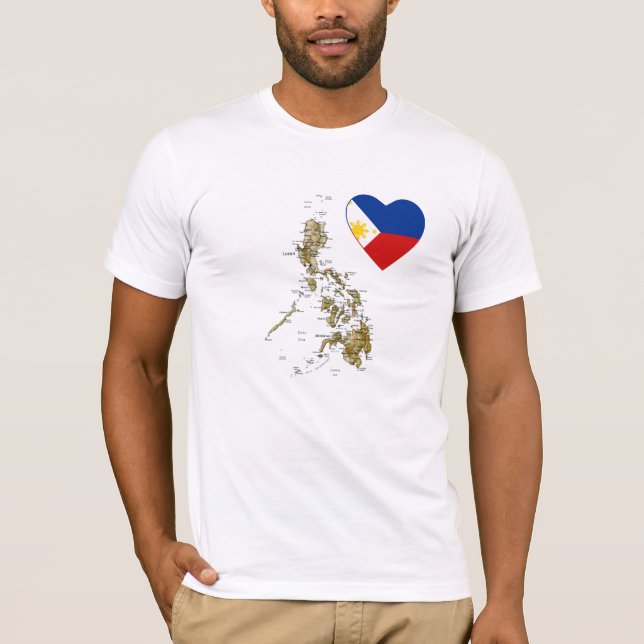 Philippines Flag Heart and Map T-Shirt (Front)