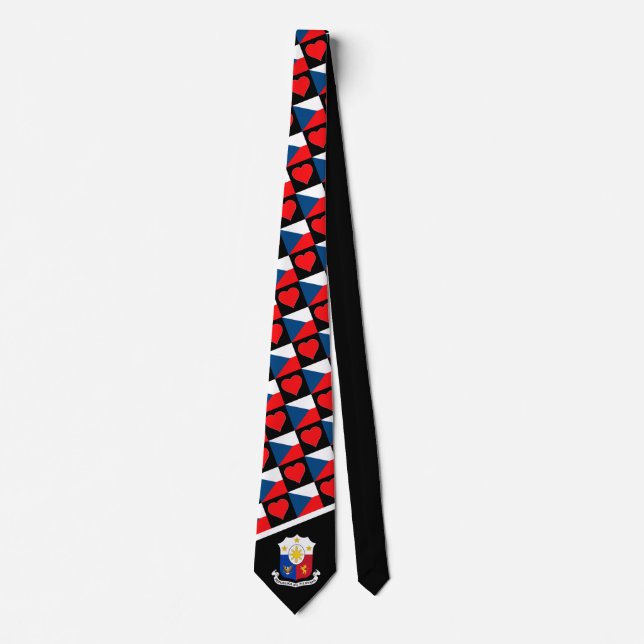 Philippines Flag Heart Coat of Arms Filipino Pride Neck Tie (Front)