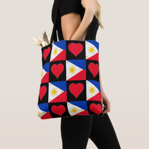 Philippines Flag Heart Pattern Patriotic Filipino Tote Bag