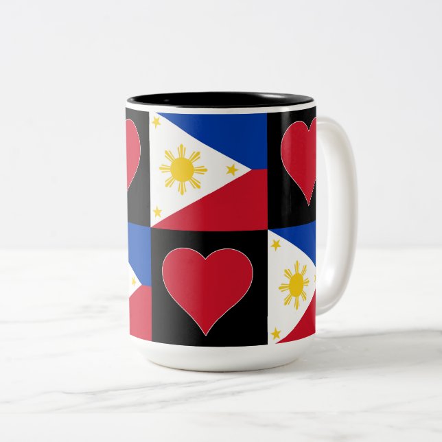 Philippines Flag Heart Pattern Patriotic Filipino Two-Tone Coffee Mug (Front Right)