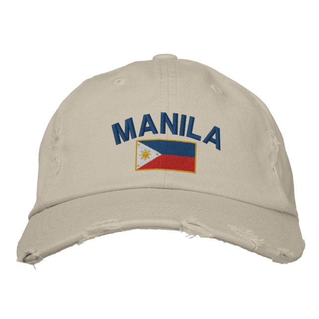 Philippines Flag Manila Embroidered Baseball Hat (Front)