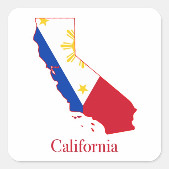 Philippines flag over California state map Square Sticker (Front)