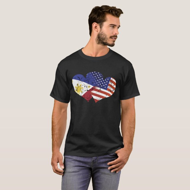 Philippines Flag USA Flag Filipino Independence T-Shirt (Front Full)