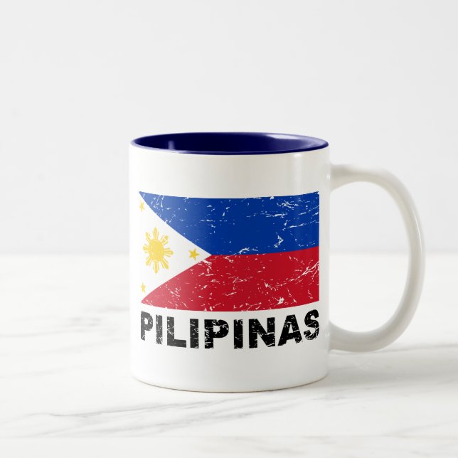 Philippines Flag Vintage Two-Tone Coffee Mug (Right)
