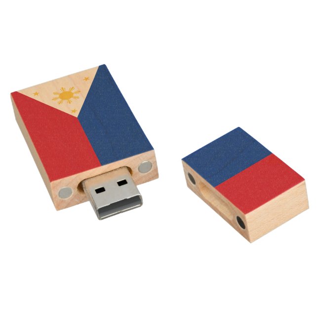 Philippines flag wood flash drive (Angled)