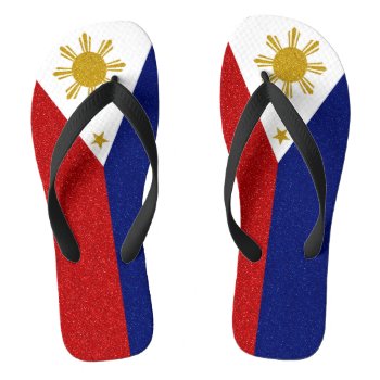 Philippines Glitter Flag  Wide Straps Flip Flops by BeetifulWorld at Zazzle