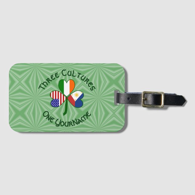 Philippines Ireland USA Shamrock Flag Personalized Luggage Tag (Front Horizontal)