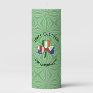 Philippines Ireland USA Shamrock Flag Personalized Pillar Candle