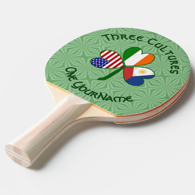 Philippines Ireland USA Shamrock Flag Personalized Ping Pong Paddle (Front Angle)