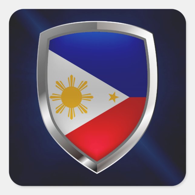 Philippines Metallic Emblem Square Sticker (Front)