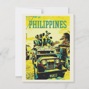 Philippines, overloaded jeepney postcard