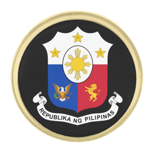 Philippines & Philippine Coat of Arms, Flag  Gold Finish Lapel Pin (Front)