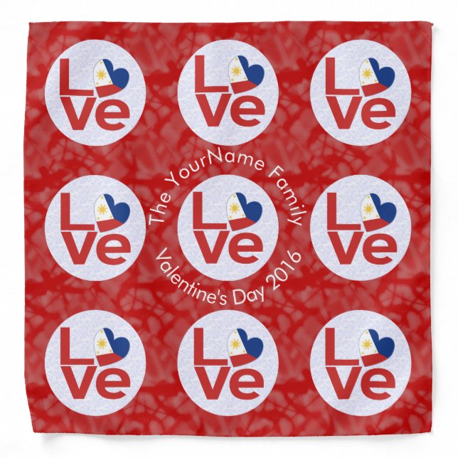 Philippines Red LOVE Flag Personalized  Bandana (Front)