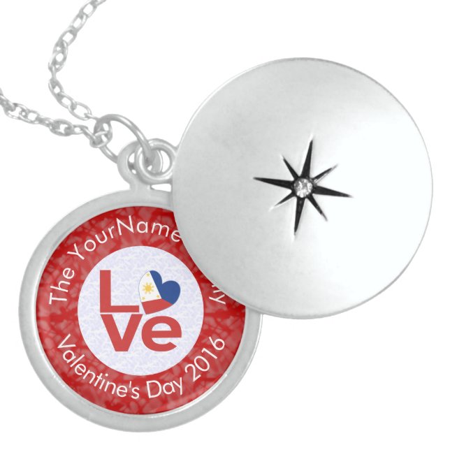 Philippines Red LOVE Flag Personalized  Locket Necklace (Front)